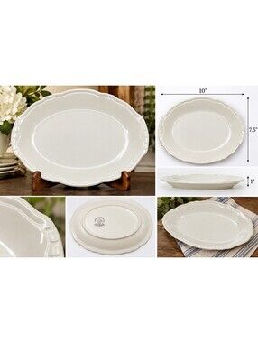 Vintage Homer Laughlin White Oval Serving Platter 10" Scalloped Rim USA